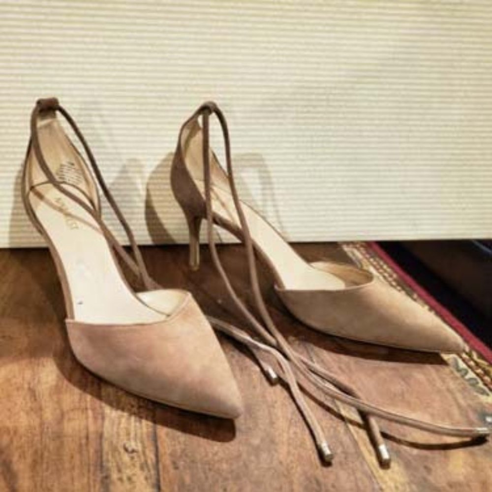 Nine West Mahmud Tan Ankle Tie Suede Pumps Size 10B